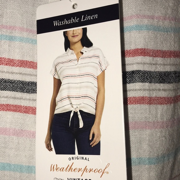 Weatherproof Vintage Linen striped tie front blouse size M New With Tags - Picture 10 of 11